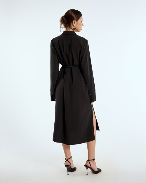 SIXDO G-Black Woven Loose Dress with Belt for Women